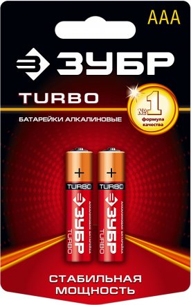 Батарейка Зубр &quot;TURBO&quot; щелочная (алкалиновая), тип AAA, 1,5В, 2шт на карточке 59211-2C купить в Тобольске