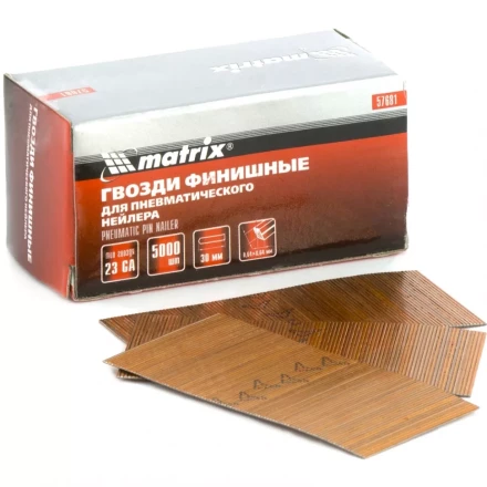 Гвозди финишные шпильки 23GA для пн. нейлера финишного диам. 0,64 мм длина -30 мм,5000 шт MATRIX 57681 купить в Тобольске