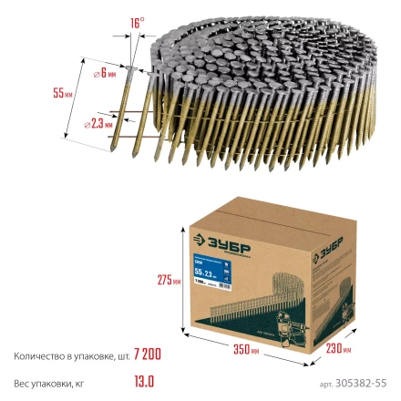 ЗУБР CNW 55 х 2.3 мм, барабанные гвозди рифленые, 7200 шт (305382-55) купить в Тобольске