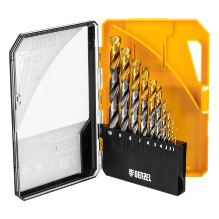 Набор сверл по металлу Denzel 723001, 1-10 мм, Р6М5-TiN, Golden Tip, 10 шт купить в Тобольске