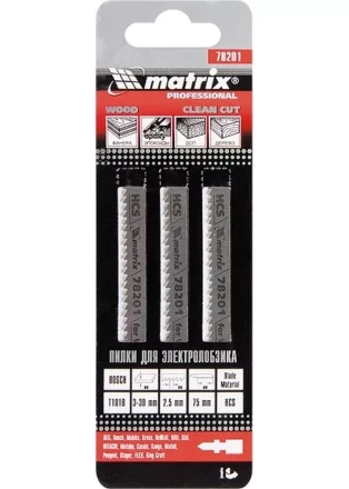 Полотна для электролобзика по дереву 3 шт T101B 75 х 2,5мм HCS MATRIX Professional 78201 купить в Тобольске