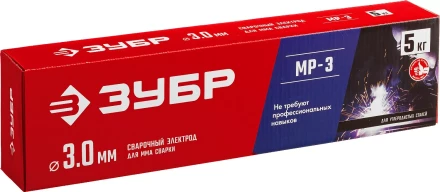 ЗУБР Д 3.0 х 350 мм, 5 кг в коробке, МР-3 рутиловый, электрод сварочный (40015-3.0) купить в Тобольске