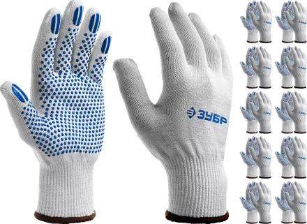 ЗУБР ТОЧКА+, L-XL, х/б перчатки с покрытием из ПВХ-геля, противоскользящие, точки увеличенного размера, 13 класс, 10 пар, Профессионал (11451-K10) купить в Тобольске