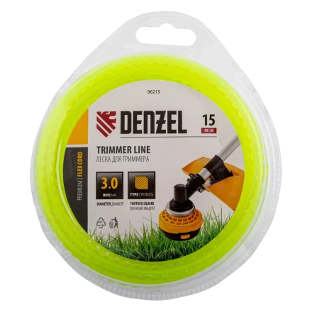 Леска для триммера зубчатый квадрат Denzel, 3мм х 15м, блистер FLEX CORD, 96215 купить в Тобольске