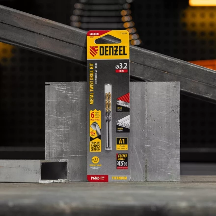 Сверло спиральное по металлу 3,2 x 65мм, Р6М5, Golden Tip, многогранная заточка, 2шт. Denzel 718269 купить в Тобольске