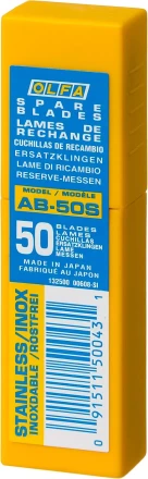 Лезвия OLFA сегментированные из нержавеющей стали, 9х80х0,38мм, 13 сегментов, 50шт OL-AB-50S купить в Тобольске
