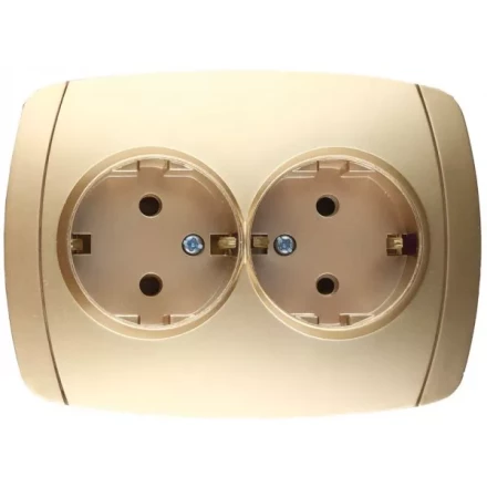 Розетка СВЕТОЗАР &quot;АКЦЕНТ&quot; двойная в сборе, с заземлением, цвет золотой металлик, 16А/~250В SV-54207-GM купить в Тобольске