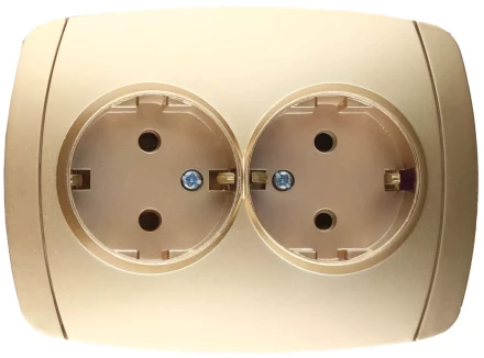 Розетка СВЕТОЗАР &quot;АКЦЕНТ&quot; двойная в сборе, с заземлением, цвет золотой металлик, 16А/~250В SV-54207-GM купить в Тобольске