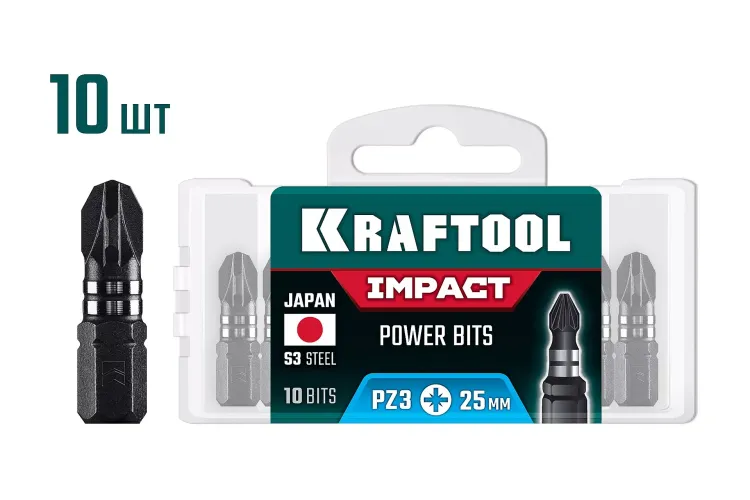 KRAFTOOL Impact PZ 3, 25 мм, 10 шт, ударные биты (26193-3-25-S10) купить в Тобольске