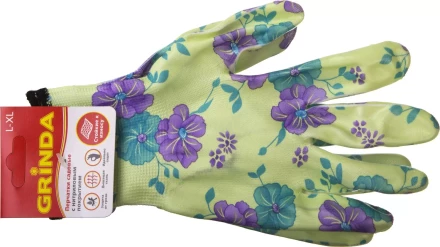 Перчатки GRINDA садовые, прозрачное нитриловое покрытие, размер L-XL, зеленые 11295-XL купить в Тобольске