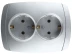 Розетка СВЕТОЗАР &quot;АКЦЕНТ&quot; двойная в сборе, с заземлением, цвет серебристый металлик, 16А/~250В SV-54207-SM купить в Тобольске
