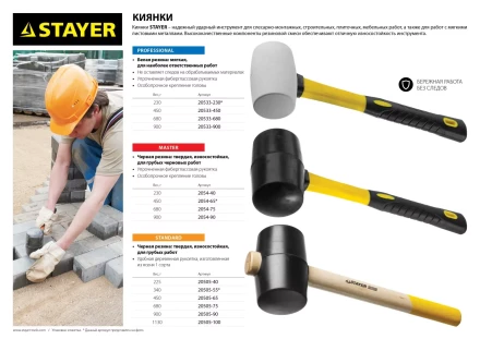 Киянка STAYER &quot;PROFI&quot; резиновая БЕЛАЯ, с фиберглассовой ручкой, 900г 20533-900 купить в Тобольске