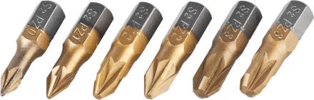 Набор JCB: Биты, хромомолибденовая сталь S2, титановое покрытие, 6 пред.: PZ№ 0,1,2х2шт,3х2шт, 25мм JPL002 купить в Тобольске