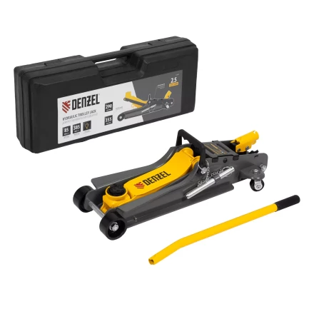 Домкрат гидравлический подкатной с фиксатором Denzel 51233, 2,5 т,  85-385 мм, в пласт. кейсе купить в Тобольске