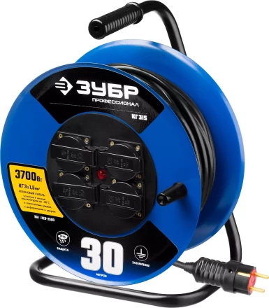 Удлинитель на катушке &quot;КГ 315&quot;, 30 м, 3700 Вт, 4 гнезда, IP44, КГ 3х1,5 кв мм, ЗУБР 55080-30 купить в Тобольске