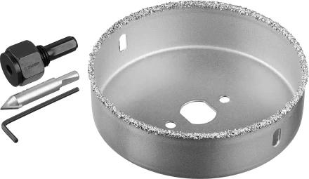 Коронка-чашка ЗУБР &quot;ПРОФЕССИОНАЛ&quot; c карбид-вольфрамовым нанесением, 102 мм, высота 25 мм, в сборе с державкой и сверлом 33360-102_z01 купить в Тобольске