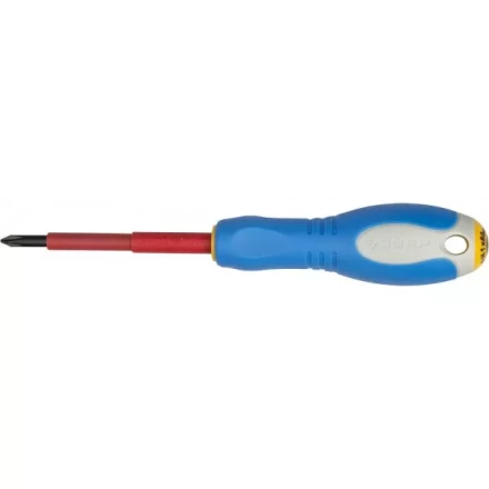 ЗУБР &quot;ПРОФИ ЭЛЕКТРИК&quot;. Отвертка Cr-V, трехкомпонент рукоятка, высоковольтная до ~1000В, PH №1, 80 мм 25262-1-080 купить в Тобольске