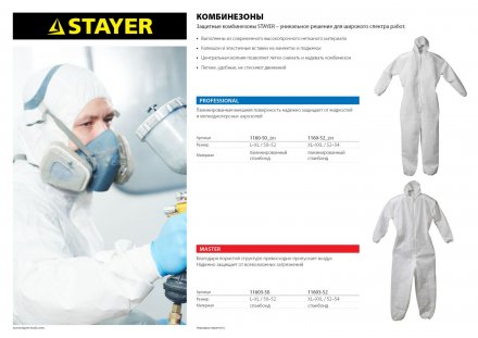 Комбинезон STAYER &quot;PROFESSIONAL&quot;, защитный из ламинированного спанбонда, 52-54 размер 1160-52_z01 купить в Тобольске