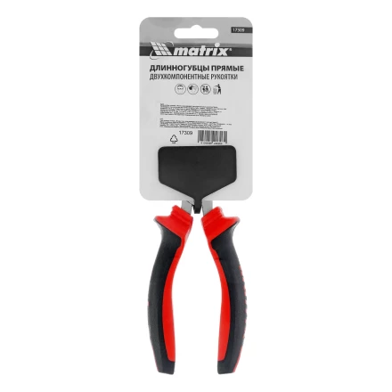 Длинногубцы прямые Matrix, 160 мм, хром-ванадий, двухкомпонентные рукоятки, 17309 купить в Тобольске