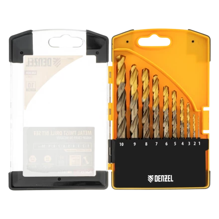 Набор сверл по металлу Denzel, 1-10 мм, Р6М5К8-TiN, Golden Tip, 10 шт 723005 купить в Тобольске