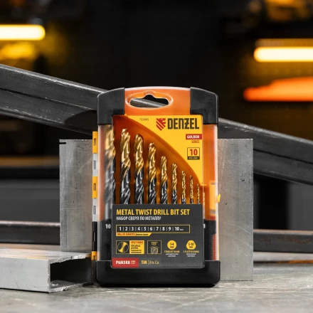 Набор сверл по металлу Denzel, 1-10 мм, Р6М5К8-TiN, Golden Tip, 10 шт 723005 купить в Тобольске