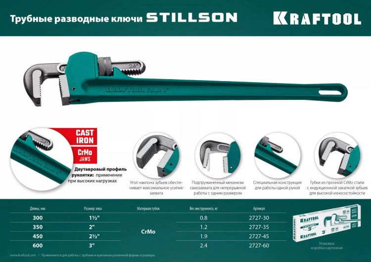 Ключ трубный KRAFTOOL STILLSON 2727-60 купить в Тобольске
