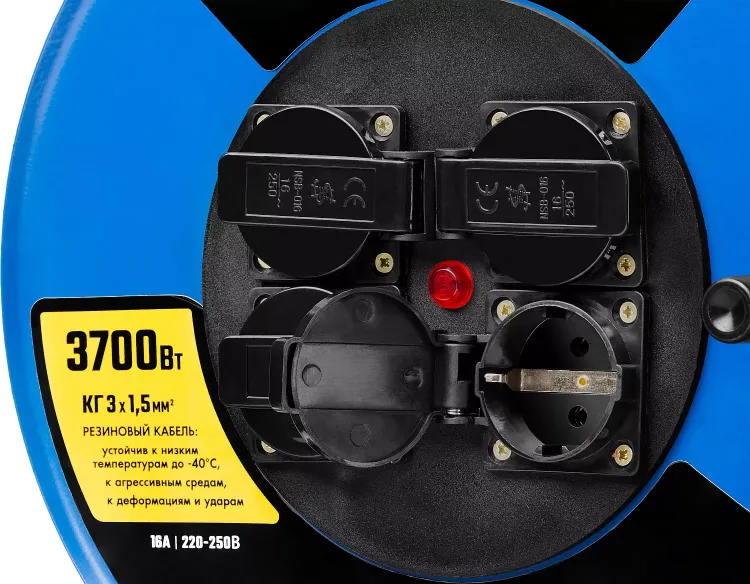Удлинитель на катушке "КГ 315", 50 м, 3700 Вт, 4 гнезда, IP44, КГ 3х1,5 кв мм, ЗУБР 55080-50 купить в Тобольске