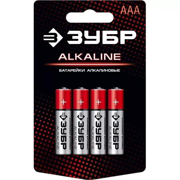Батарейка "ЗУБР" "ALCALINE" щелочная (алкалиновая), "AAA", 1,5В, 4шт 59221-4C купить в Тобольске