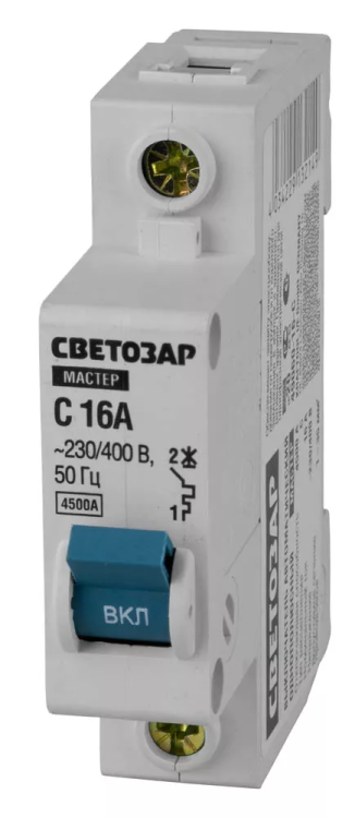 Выключатель СВЕТОЗАР автоматический, 1-полюсный, "С" (тип расцепления), 16 A, 230 / 400 В 49060-16-C купить в Тобольске