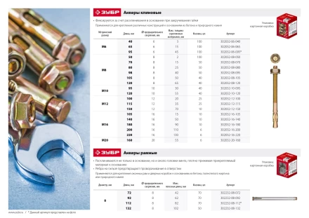 ЗУБР М20 х 160 мм, 6 шт, клиновой анкер (302032-20-160) купить в Тобольске