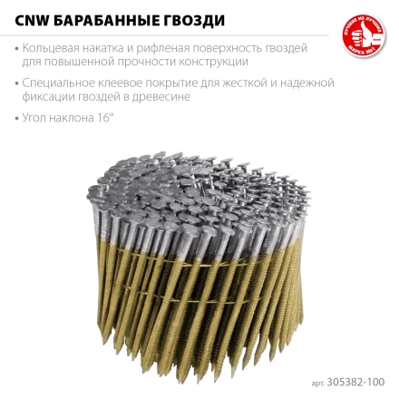 ЗУБР CNW 100 х 3.1 мм, барабанные гвозди рифленые, 2400 шт (305382-100) купить в Тобольске