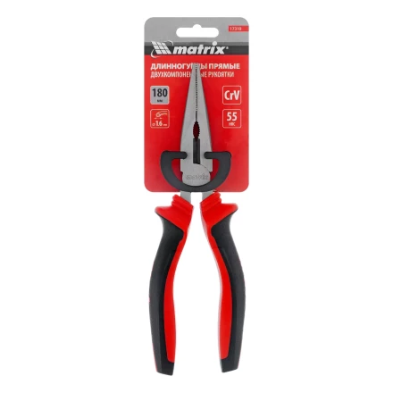 Длинногубцы прямые Matrix, 180 мм, хром-ванадий, двухкомпонентные рукоятки, 17310 купить в Тобольске