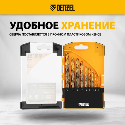 Набор сверл по металлу Denzel 723006, 1,5-6,5мм, Р6М5К8-TiN, Golden Tip, 13 шт купить в Тобольске