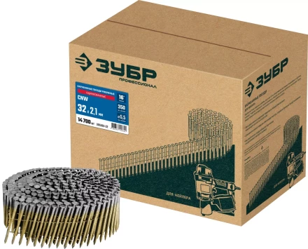 ЗУБР CNW 32 х 2.1 мм, барабанные гвозди рифленые оцинкованные, 14700 шт (305383-32) купить в Тобольске