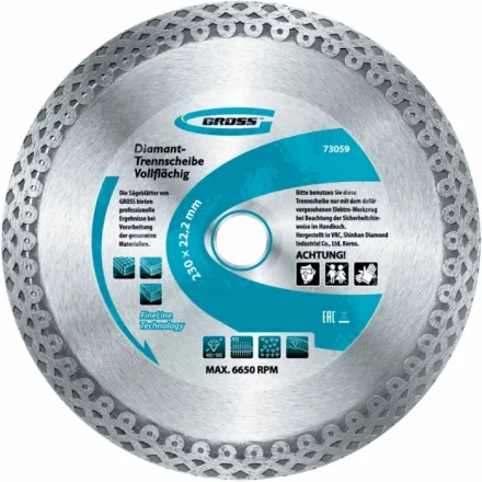 Диск алмазный 180 х 22,2 мм сплошной мокрое резание GROSS 730417 купить в Тобольске