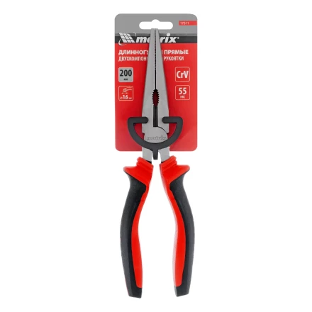 Длинногубцы прямые Matrix, 200 мм, хром-ванадий, двухкомпонентные рукоятки, 17311 купить в Тобольске