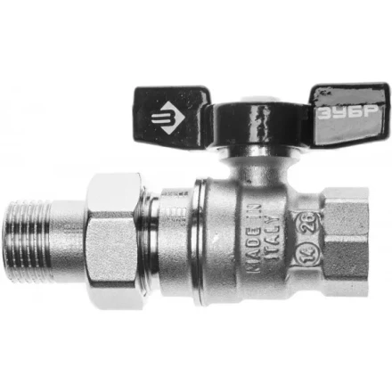 Кран шаровой ЗУБР полнопроходной с накидной гайкой &quot;мама-папа&quot;, бабочка, никелированная латунь, 1/2&quot; 4-51327-C-1/2 купить в Тобольске