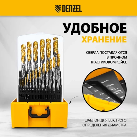 Набор сверл по металлу Denzel 723009, 1-13 мм, Р6М5-TiN, Golden Tip, 25 шт купить в Тобольске