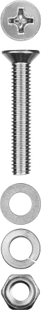 Винт (DIN965) в комплекте с гайкой (DIN934), шайбой (DIN125), шайбой пруж. (DIN127), M4 x 40 мм, 15 шт, ЗУБР 303456-04-040 купить в Тобольске