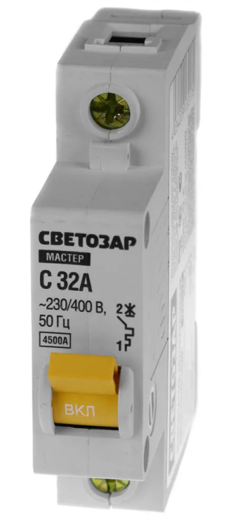 Выключатель СВЕТОЗАР автоматический, 1-полюсный, "С" (тип расцепления), 32 A, 230 / 400 В 49060-32-C купить в Тобольске