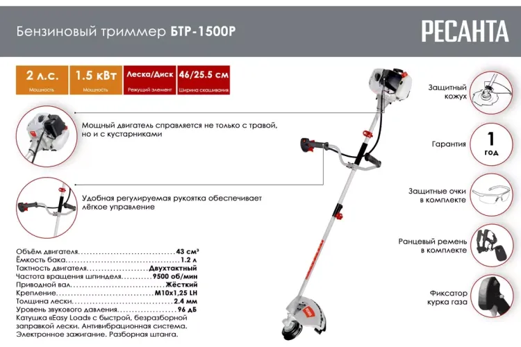 Триммер бензиновый Ресанта БТР-1500Р 70/2/36 купить в Тобольске
