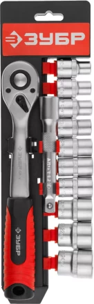 Набор ЗУБР &quot;МАСТЕР&quot;: Торцовые головки (1/2&quot;) на пластиковом рельсе, трещотка, удлинитель, Cr-V, 10-24мм, 12 предметов 27647-H12 купить в Тобольске