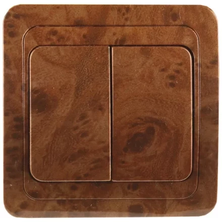 Выключатель СВЕТОЗАР &quot;ГАММА&quot; двухклавишный, цвет орех, 10A/~250B SV-54134-N купить в Тобольске