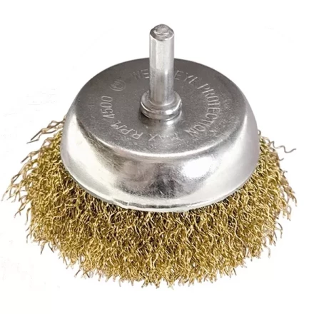 Щетка для дрели, 65 мм, &quot;чашка&quot; со шпилькой, латунированная витая проволока MATRIX 74477 купить в Тобольске