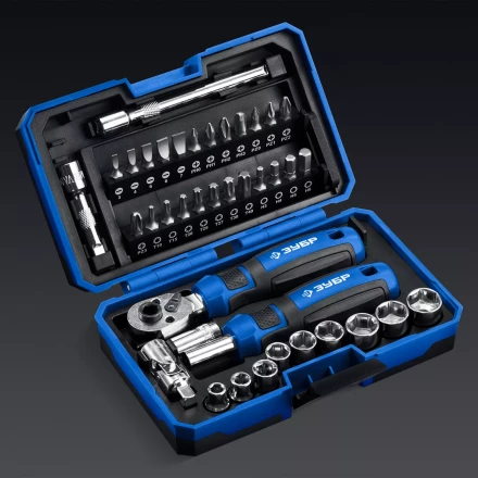 ЗУБР Профессионал-39 набор 39 шт: трещетка, отвертка-битодержатель с насадками (25180) купить в Тобольске