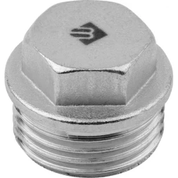 Заглушка ЗУБР "ЭКСПЕРТ", 6-ти гранная головка с прижимной шайбой, никелированная латунь, наружная резьба, 1/2" 51299-1/2