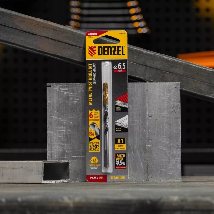Сверло спиральное по металлу Denzel 6,5 x 93мм, Р6М5, Golden Tip, многогранная заточка, 718279 купить в Тобольске