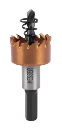 HSS-TiN коронка MESSER  20мм с центр. сверлом и толкающей пружиной для  лист. материала  до 2 мм ц/х