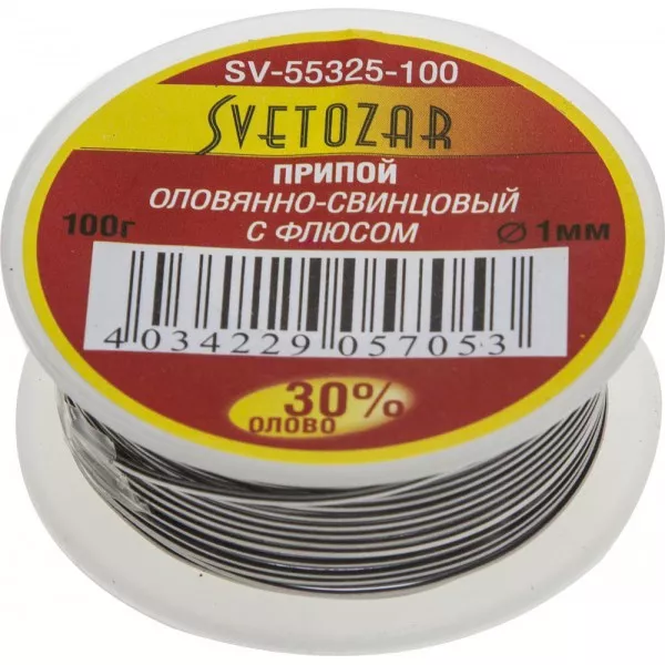 Припой СВЕТОЗАР оловянно-свинцовый, 30% Sn / 70% Pb, 100гр SV-55325-100 купить в Тобольске