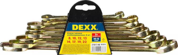 Набор DEXX: Ключи комбинированные гаечные, желтый цинк, 8-22мм, 8шт 27017-H8 купить в Тобольске